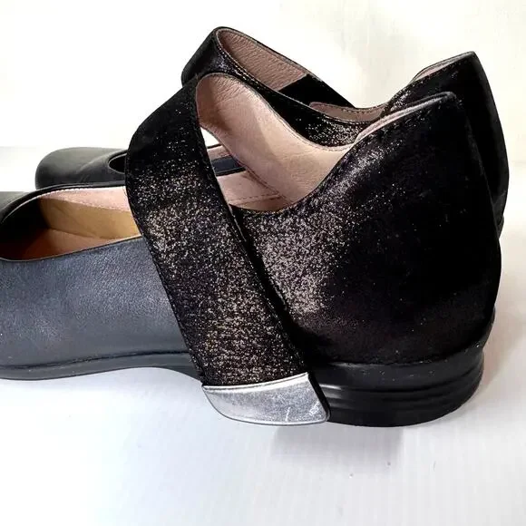 DANSKO Audrey Mary Janes Women's 9.5/EU 40 Ballet Flat Black Leather Sparkle - Picture 6 of 11